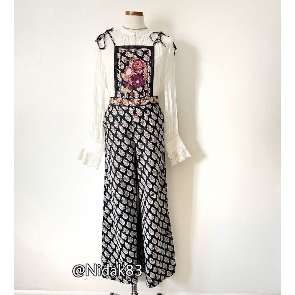 Anthropologie Paisley Print Black Apron Jumpsuit Size 2 NWOT - Picture 3 of 11